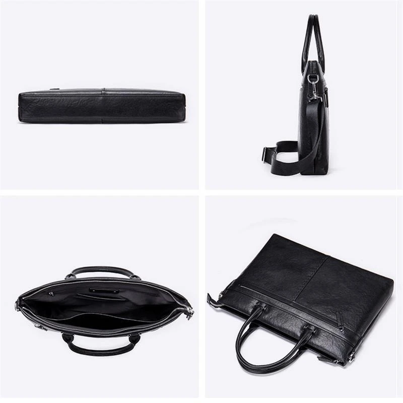 Mens Classic  Business 14 Inch Laptop Briefcase Leather Shoulder Packs