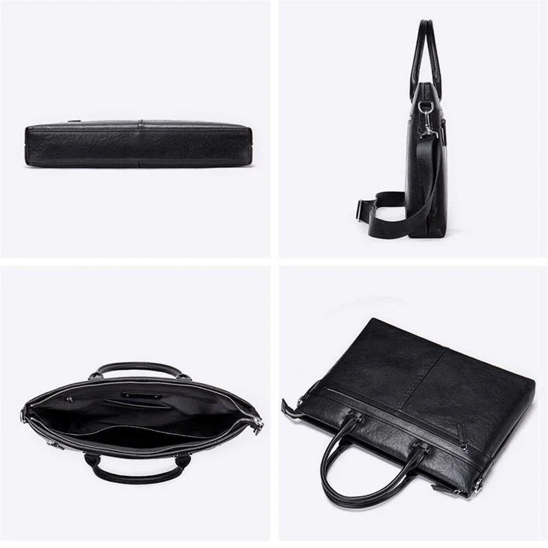 Mens Classic  Business 14 Inch Laptop Briefcase Leather Shoulder Packs