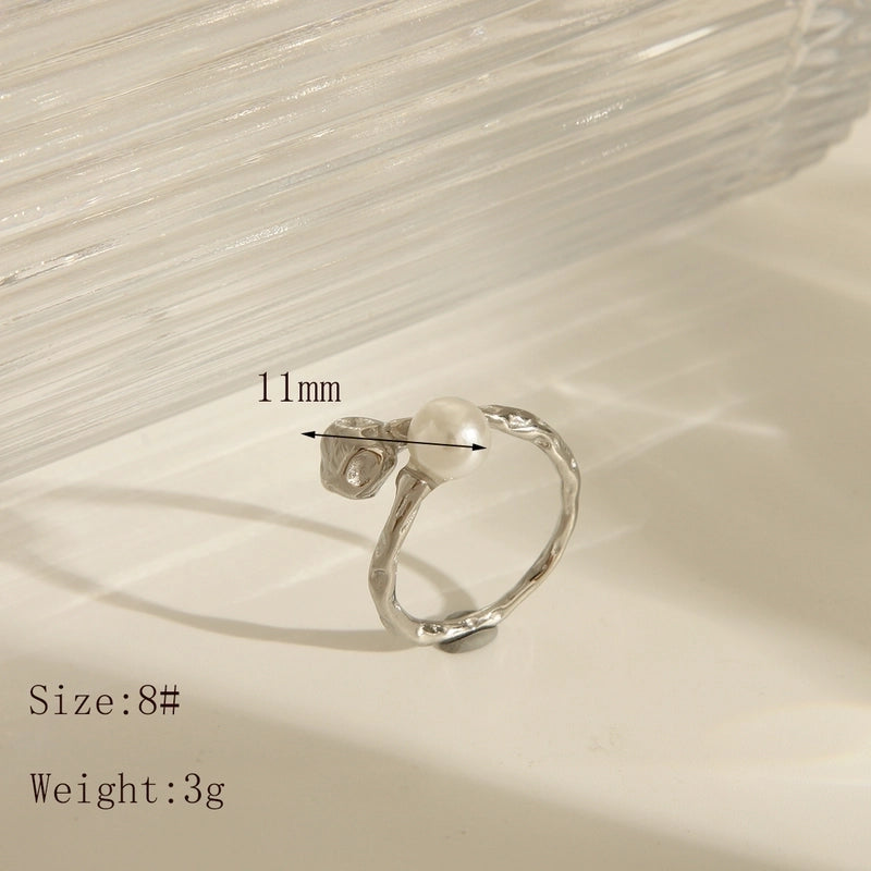 IG Style French Style Commute Irregular Round 304 Stainless Steel Artificial Pearls 18K Gold Plated Inlay Open Rings