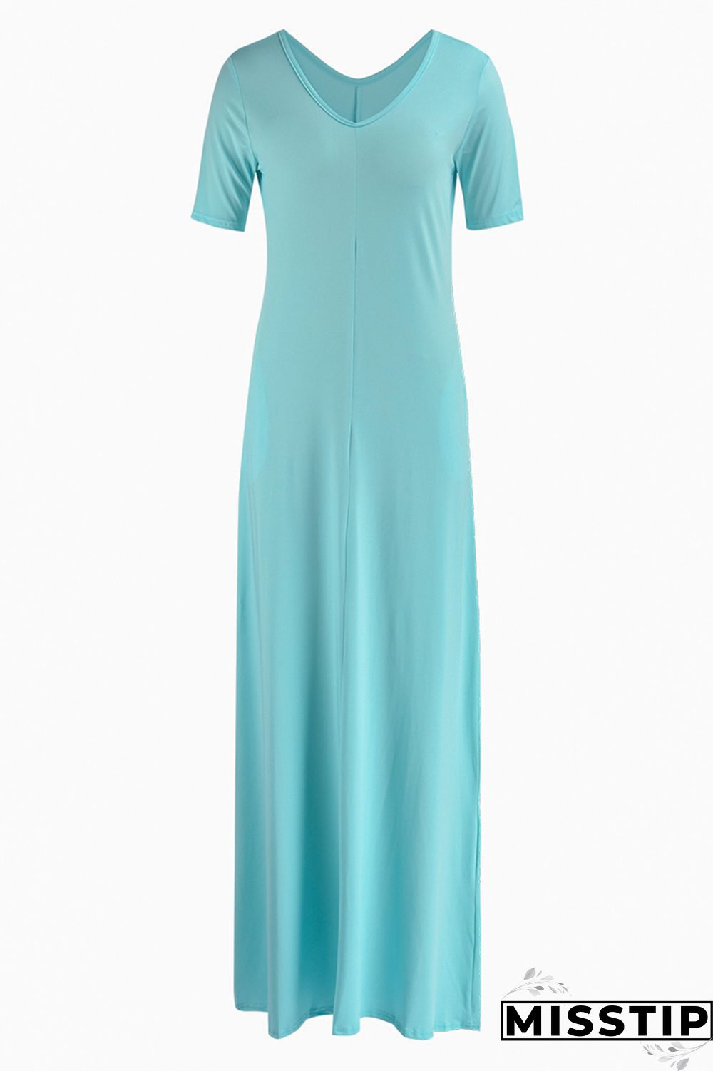 Black Fashion Casual Solid Basic V Neck Short Sleeve Dress