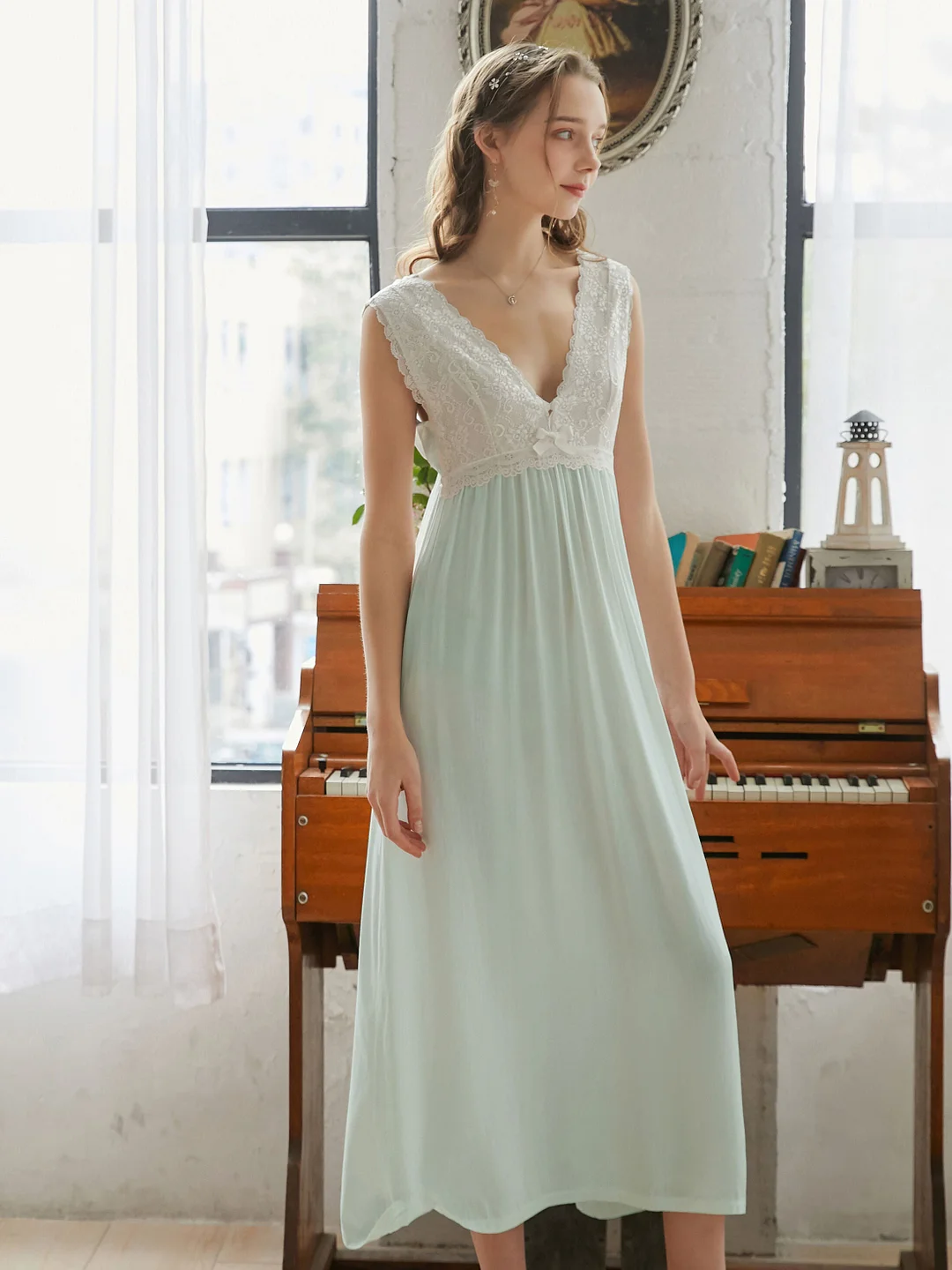 Long Dress Vintage Sexy Lace Princess Cotton One-piece Nightgown