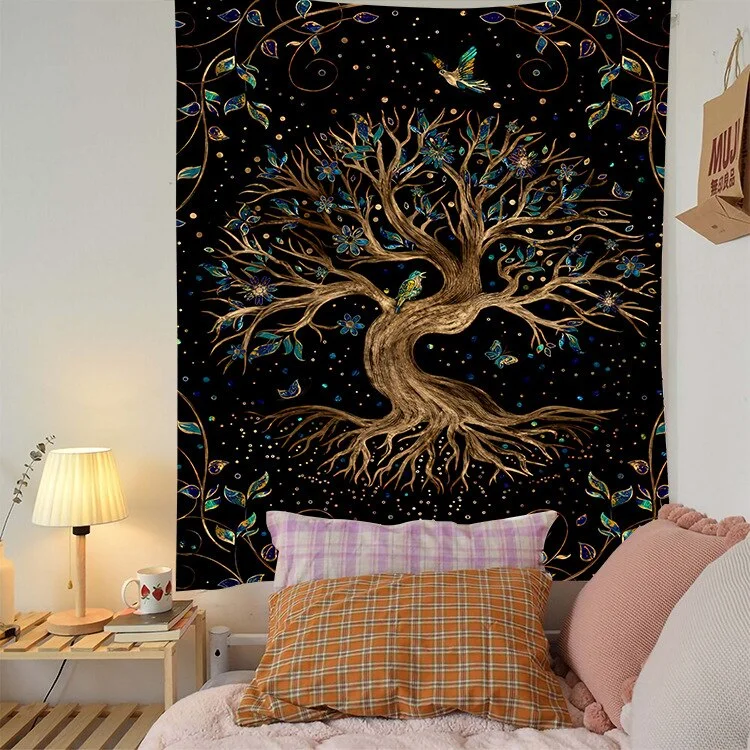 Mysterious Life Tree Home Decoration Tapestry Mandala Psychedelic Scene Wall Tapestry Bohemian Decorative Sofa Blanket Yoga Mat