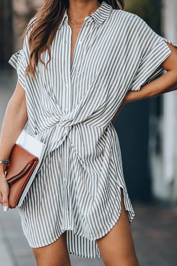 Basic Striped Tied Shirt Dress