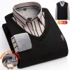 2023 Men's Business Casual Knitted Stretch Wool Fake Two-Piece Warm Shirt