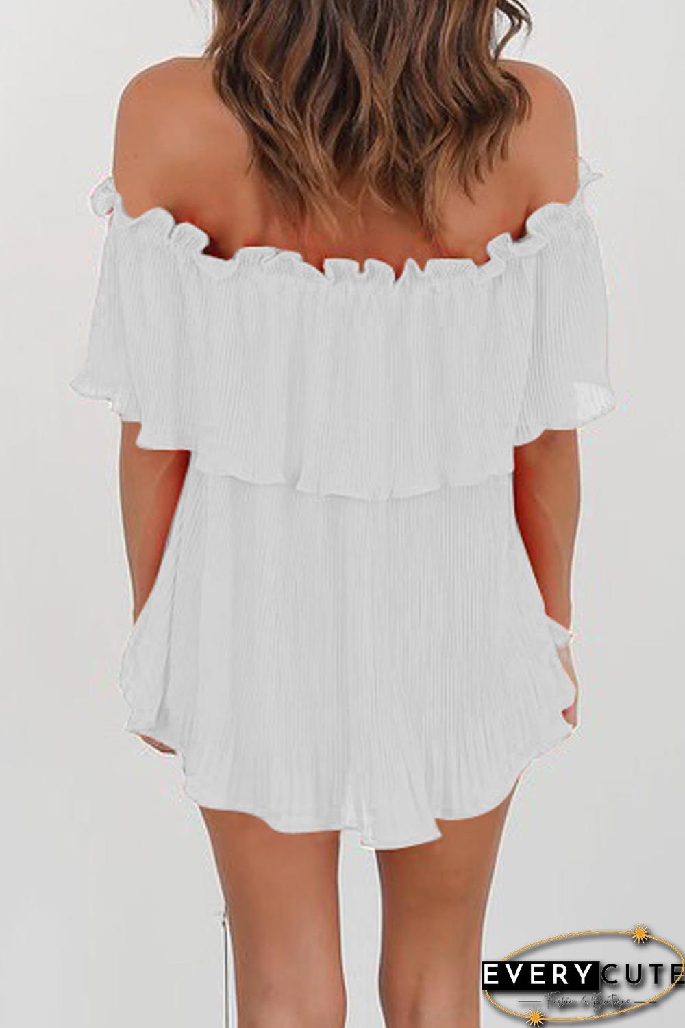 White Off-Shoulder Pleated Ruffle Blouse