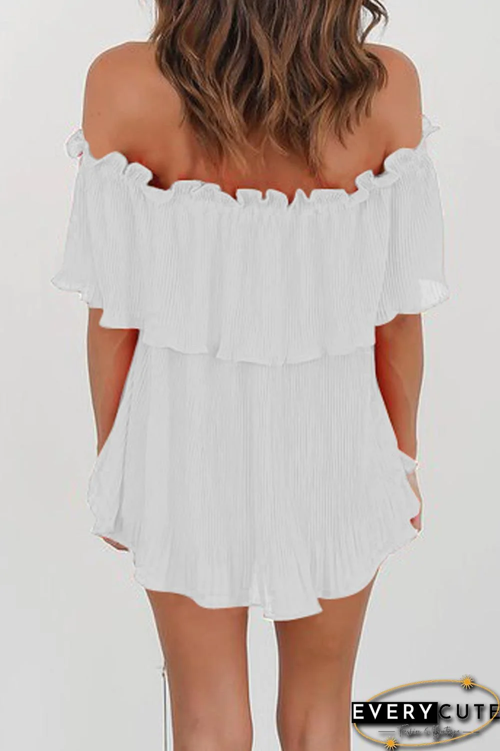 White Off-Shoulder Pleated Ruffle Blouse