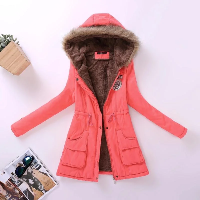 FTLZZ New Autumn Winter Women Jacket Cotton Padded Casual Slim Coat Emboridery Hooded Parkas Plus Size 3xl Wadded Overcoat