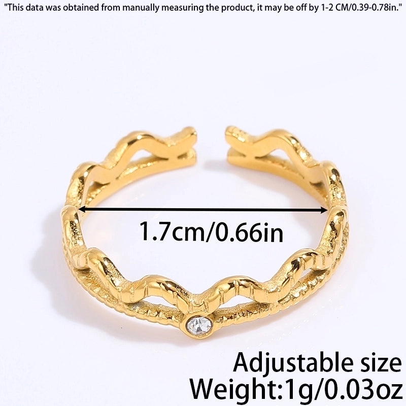 Elegant Minimalist Classic Style Solid Color 304 Stainless Steel Zircon Inlay Open Rings