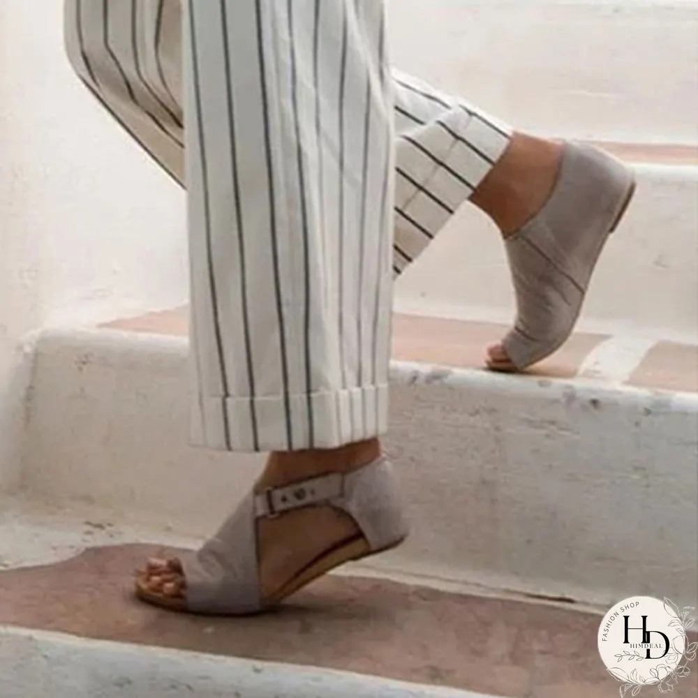 Colors Fashion Women Summer Shoes Leather Flat Sandals Buckle Strap Slippers Fish Mouth