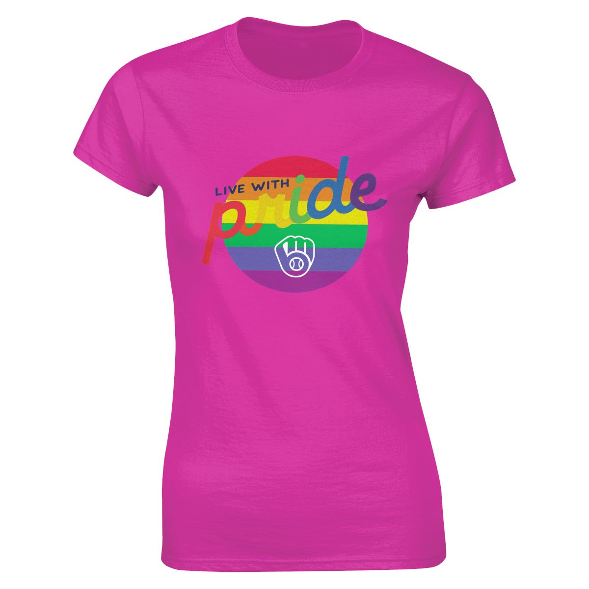 Milwaukee Brewers Round LGBT Lettering Women's Soft Cotton T-Shirt