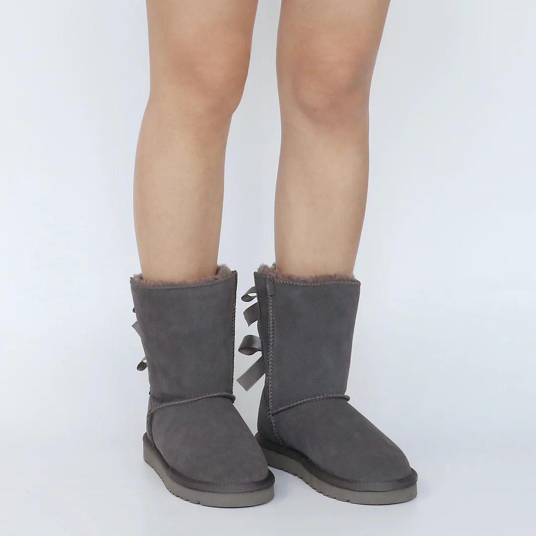 Women's Snow Boots for Winter Mid-Calf high Back Bows-MERUMOTE