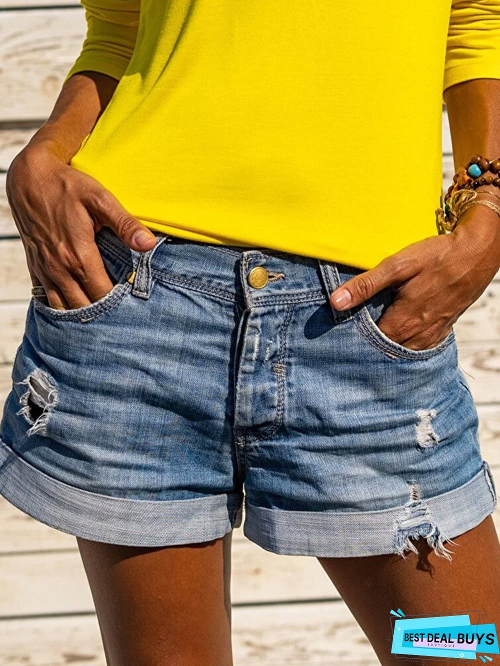 Denim Casual Plain Shorts