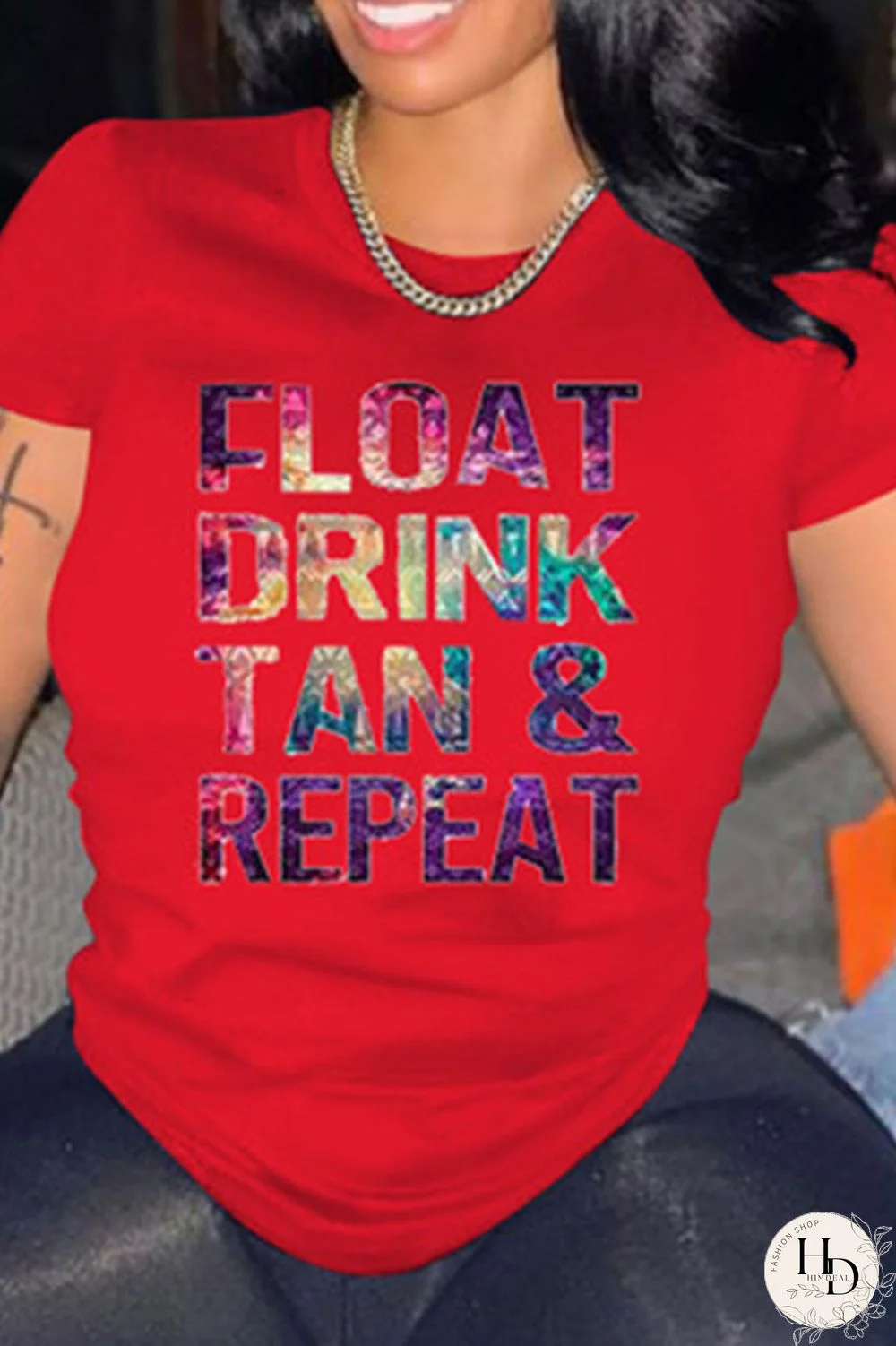 Red Casual Print Patchwork O Neck T-Shirts
