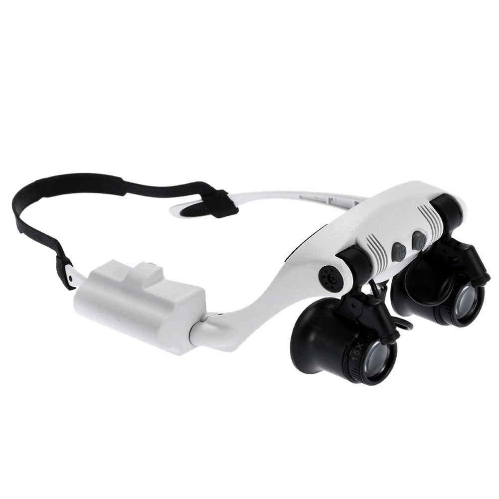 Likron Watches Professional Double Eye Magnifier Loupe Glasses with LED Light 8 Lens Set 10X to 25X for Jewelry
