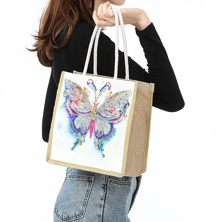 5D Diamond Painting kit Tote Bag Art DIY Diamond Painting Handbag for  Students Kids School Office (Flowers and Butterflies Pattern)