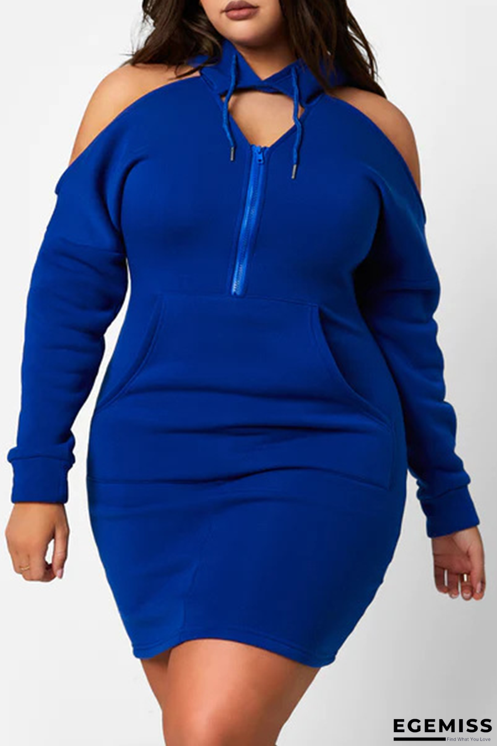 Blue Street Solid Hollowed Out Hooded Collar Pencil Skirt Dresses | EGEMISS