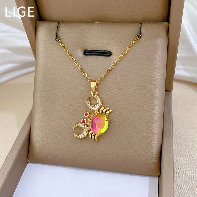 Colorful Crab Personality Full Diamond Gorgeous Full Diamond Necklace Female Versatile Clavicle Chain Titanium Steel