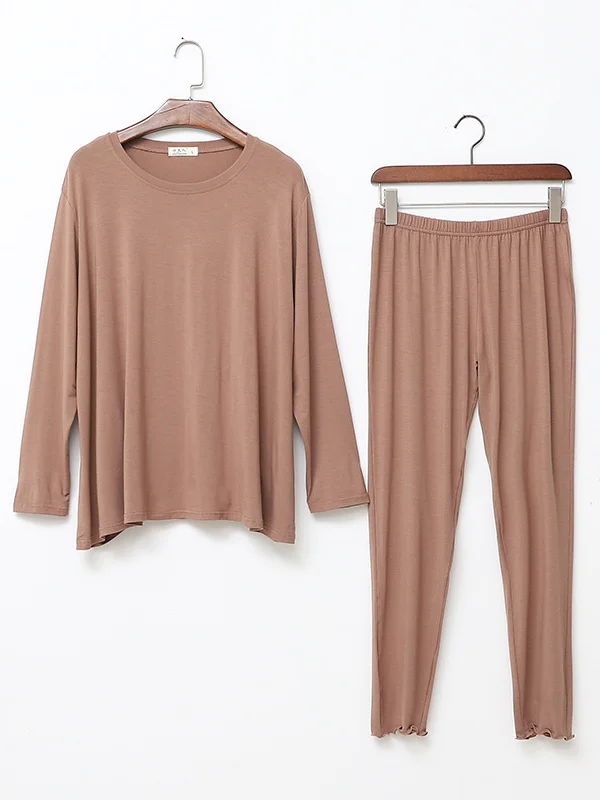 Simple Solid Color Long Sleeve Loose Modal Pajamas Sets