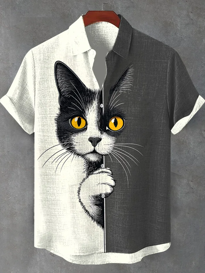 Men's The Peeping Cat Colorblock Art Print Shirt