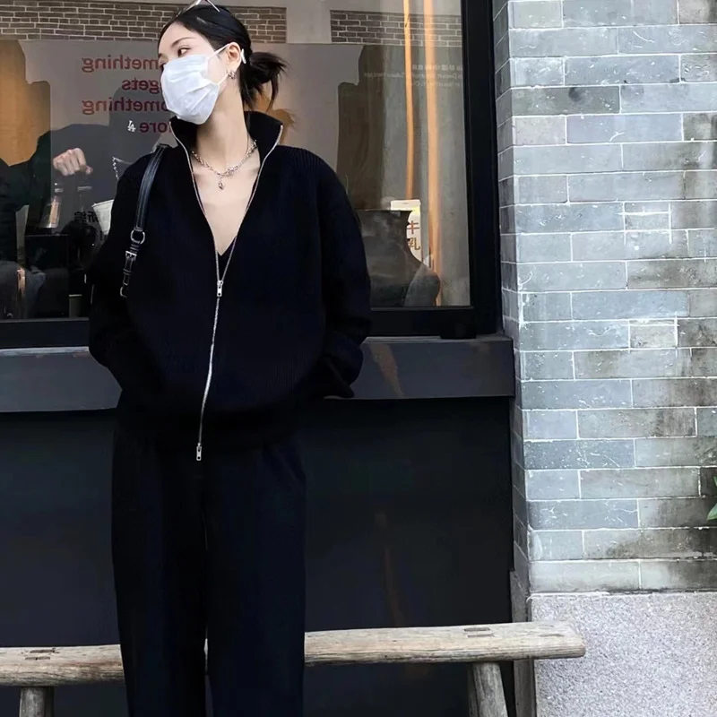 Aonga winter outfits men Turtleneck Zipper Wool Cardigan Sweater Clean Fit Style Casual Solid Color Couple Coat aonga