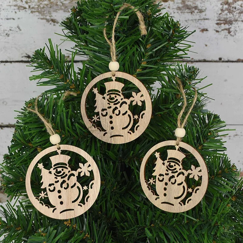 3pcs Vintage Christmas Wooden Pendants Ornaments DIY Wood Craft Christmas Decorations Christmas Tree Hanging Ornaments Gifts