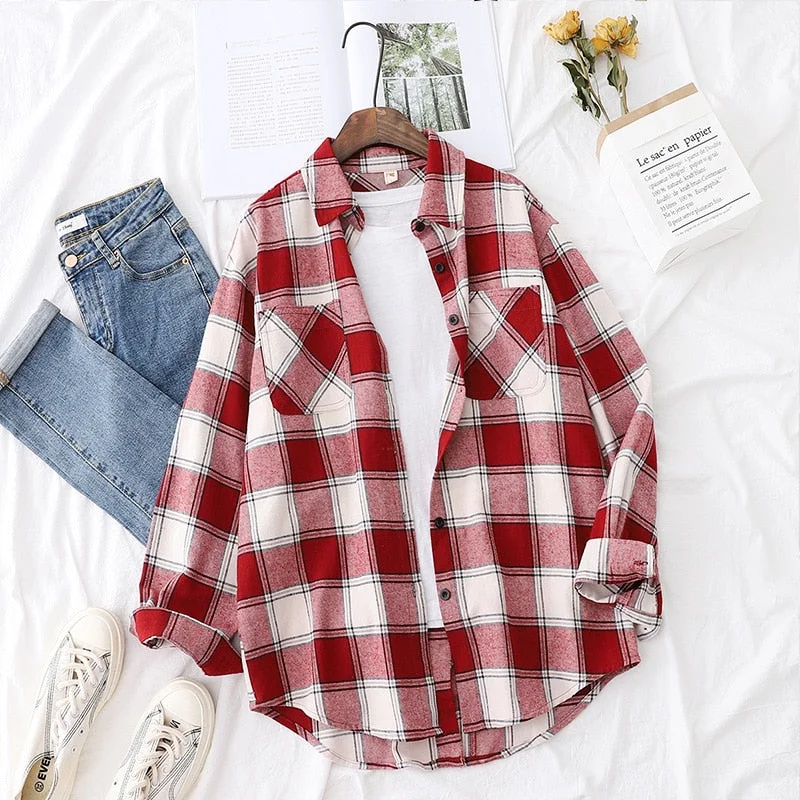 2020 Autumn New Women Plaid Shirt Design Style Loose Casual Blouse Good Quality Lady Clothes Blusas Womens Tops And Blouses