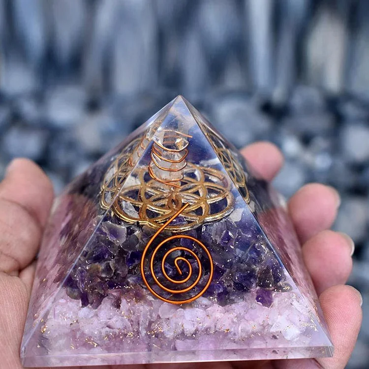Rose Quartz With Amethyst Orgone Pyramid