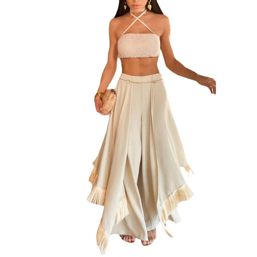 Uveng Solid Color Tectoral Strap Split Beach Set Esu On 2025 New Summer
