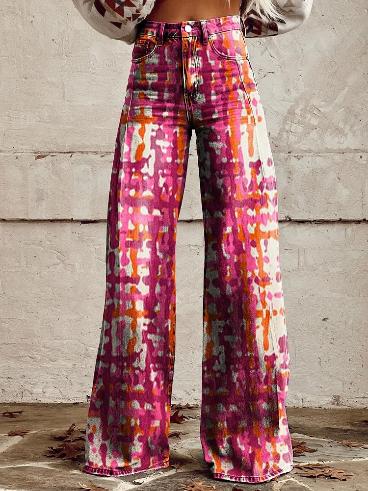 Women's Vintage Print Casual Wide Leg Pants