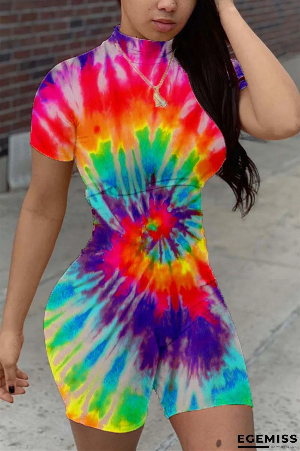 Red Fashion Casual street Print Tie-dyed Short Sleeve O Neck Jumpsuits | EGEMISS