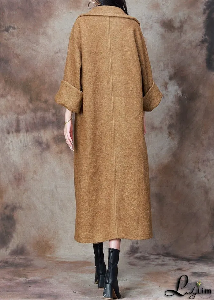 French Camel Notched Button Woolen Long Coat Winter