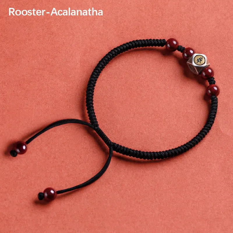 925 Sterling Silver Chinese Zodiac Natal Buddha Cinnabar Calm Bracelet