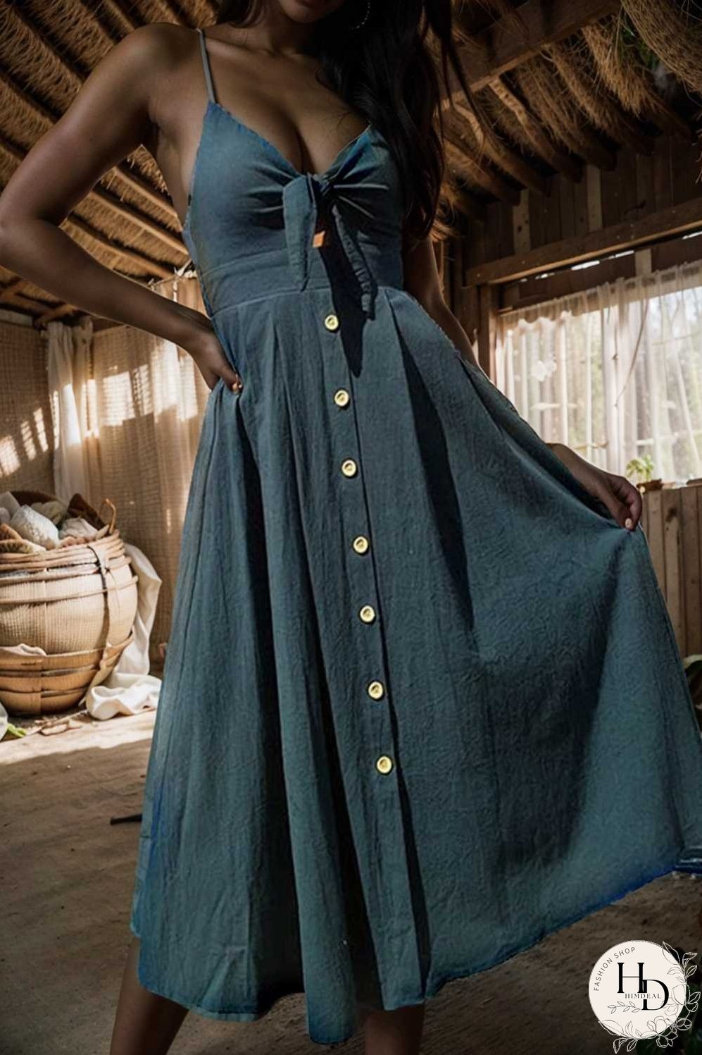 floral v neck tie spaghetti strap beach midi dress