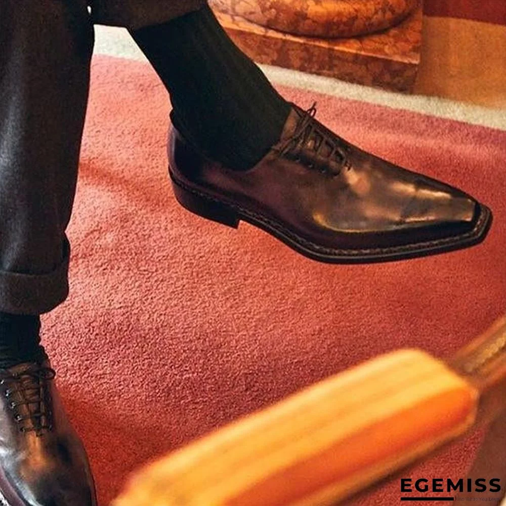 Bronze-color Effect Squared Toe Leather Shoes Classic Derby Shoes | EGEMISS
