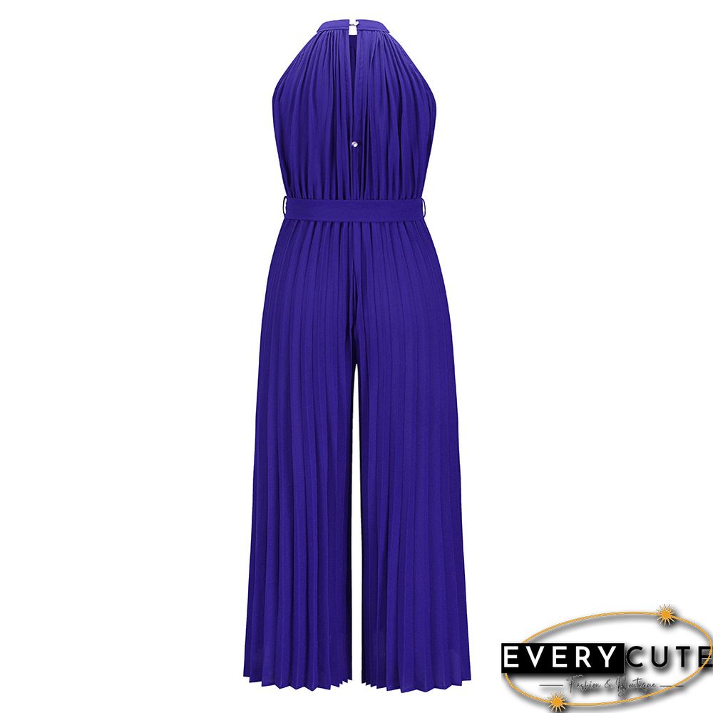 Sexy Haltered Sleeveless Pleated Jumpsuits For Summer Women Jumpsuits New Casual Lace-up Slim Fit Pleated Jumpsuit