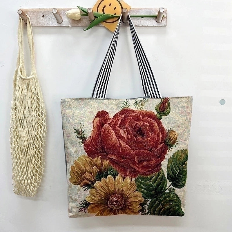 Women’s Vintage Style Flower Canvas Shopping Bags