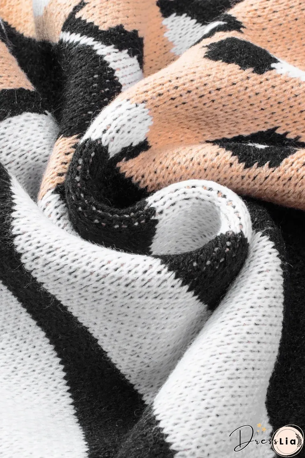 Brown Leopard Striped Mixed Print Open Front Cardigan