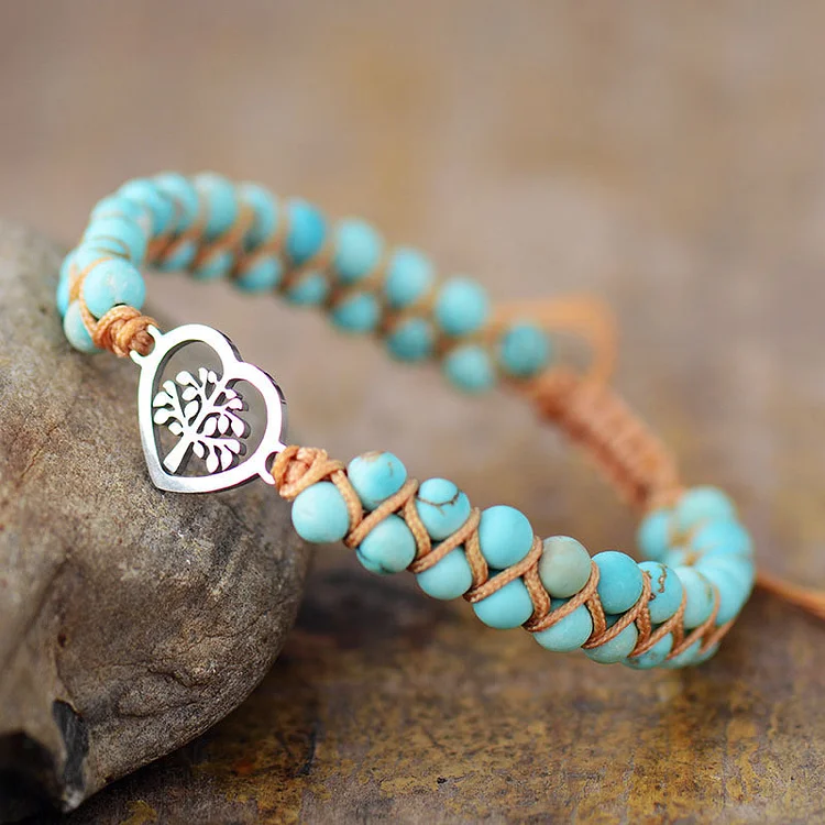 Turquoise Heart Tree of Life Palm Bracelet