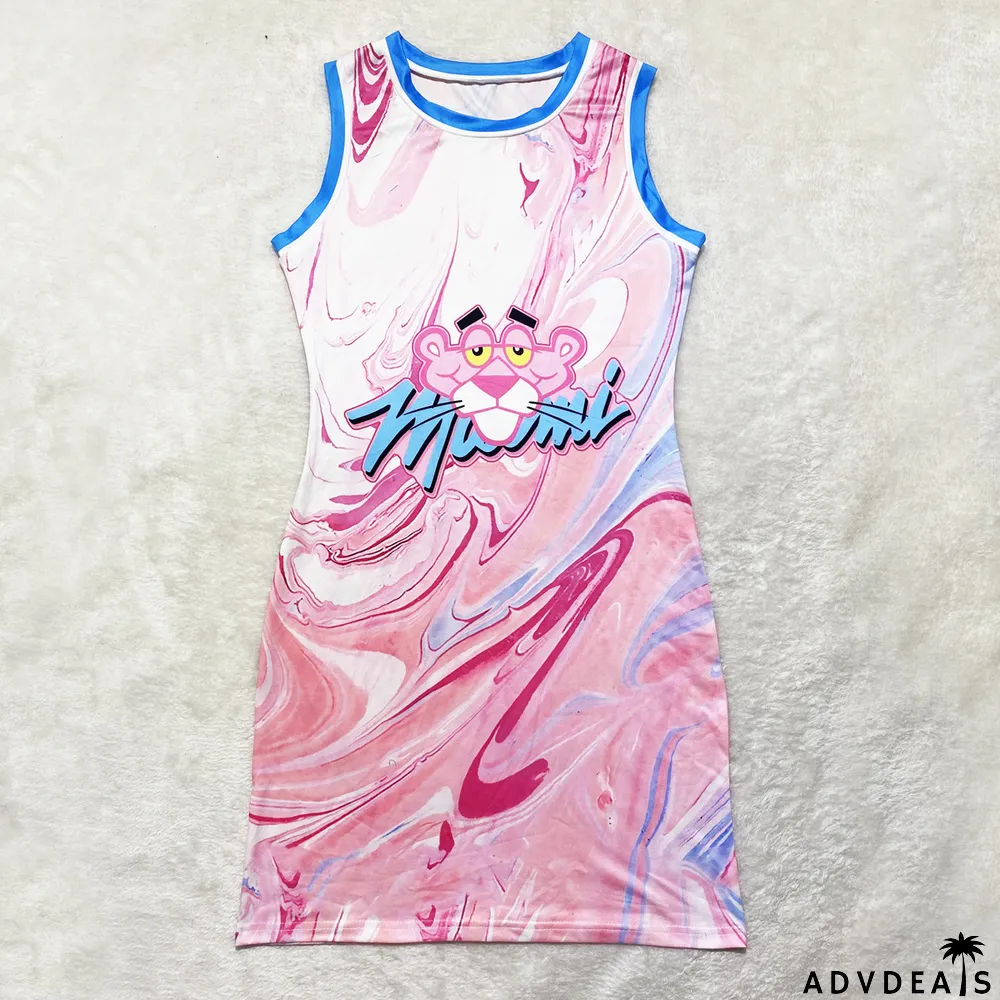 Casual Printed Sleeveless Jersey Mini Dress