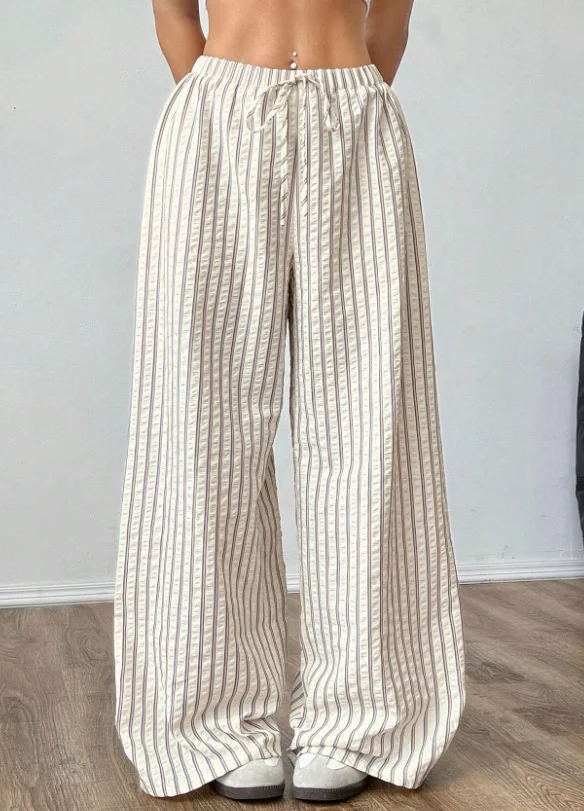 Nigikala Nigikala Loosely Tight Waist Striped Casual Straight Women's Trousers