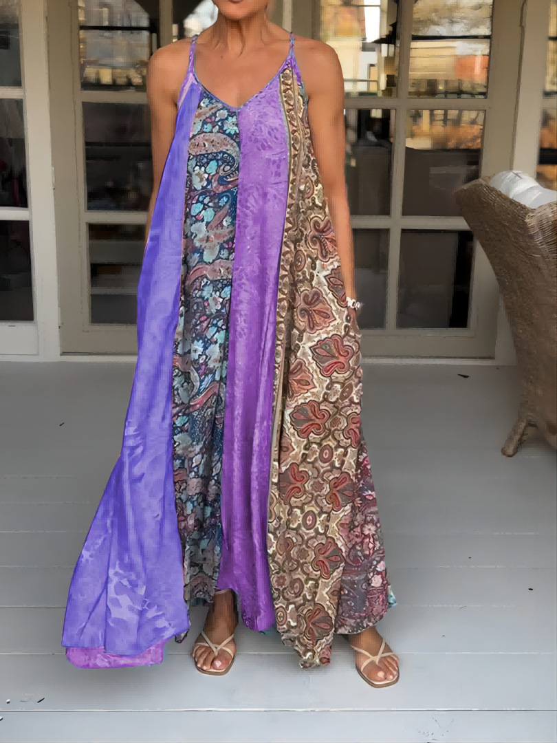 Older Women Summer Vacation Spaghetti Straps Large Swing Skirt Dress