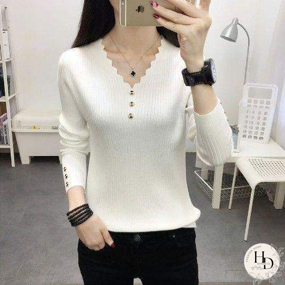 Sexy V Neck Buttons Solid Sweaters Pullover Women Autumn Winter Casual Long Sleeve Knitted Tops Ladies Bodycon Jumper Large Size