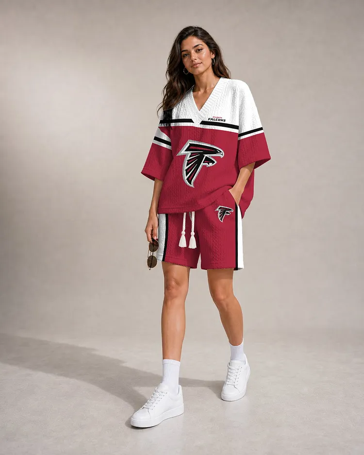 Atlanta Falcons Women&rsquo;s V-neck Jacquard Cable-Knit Tee & Shorts Set