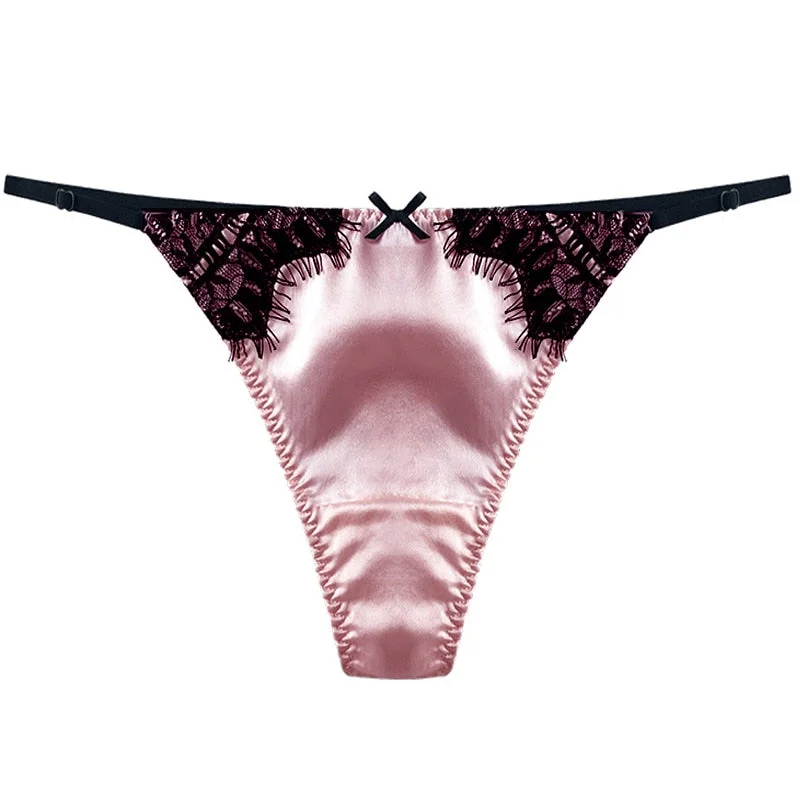 Luxury Satin Panties Women Erotic Lingerie Sexy Silk Thong Low Waist T-back g-strings Thongs Young Lovely Girl Briefs Underwear