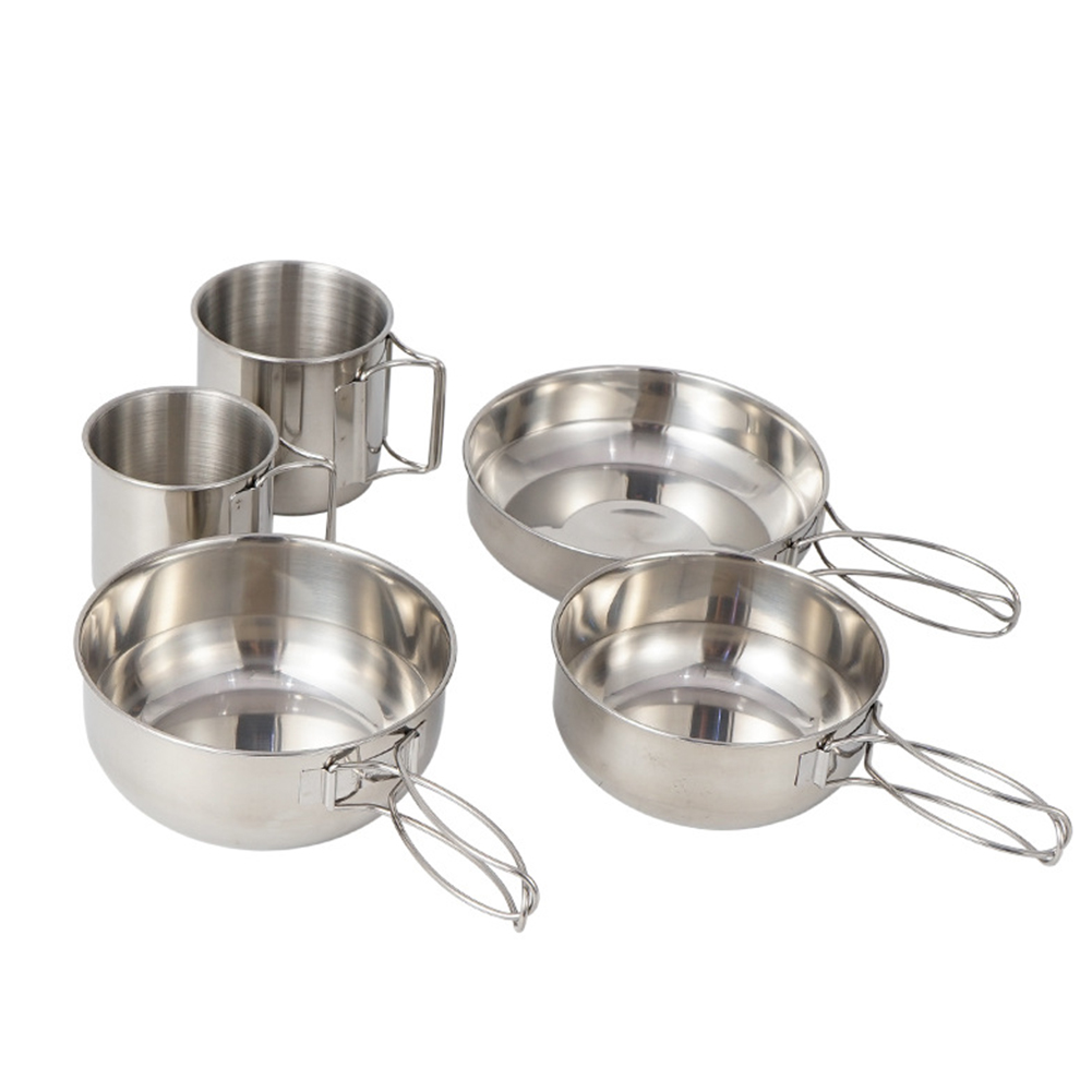 

5pcs Stainless Steel Cups Bowls Set Portable Foldable Camping Tableware, 501 Original