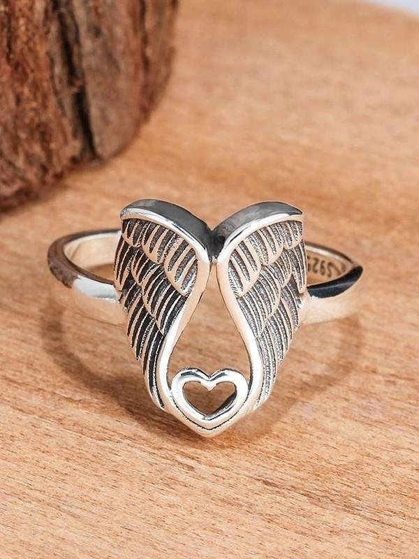 Vintage ladies angel wings love heart ring-Mayoulove