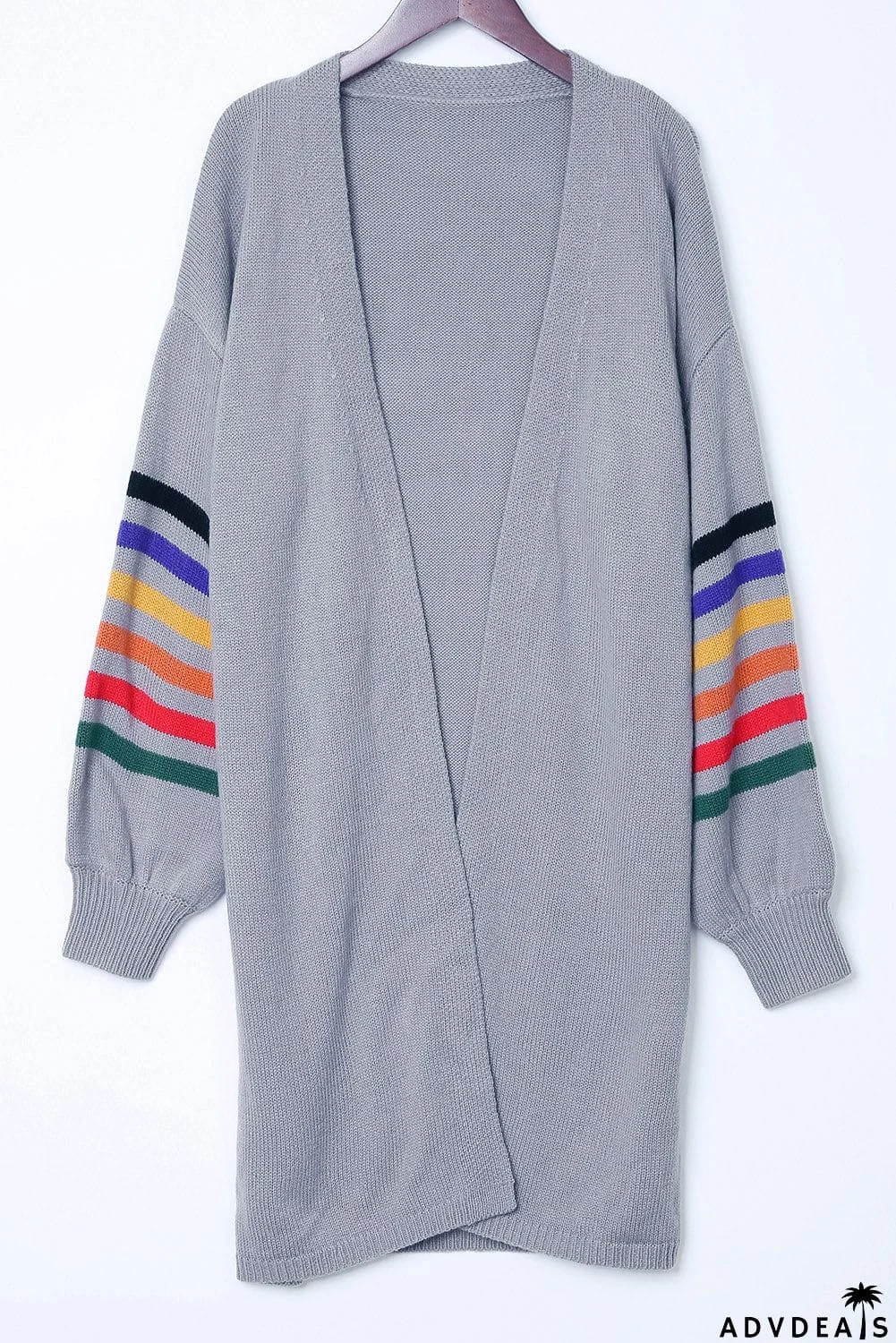 Gray Striped Balloon Sleeve Cardigan