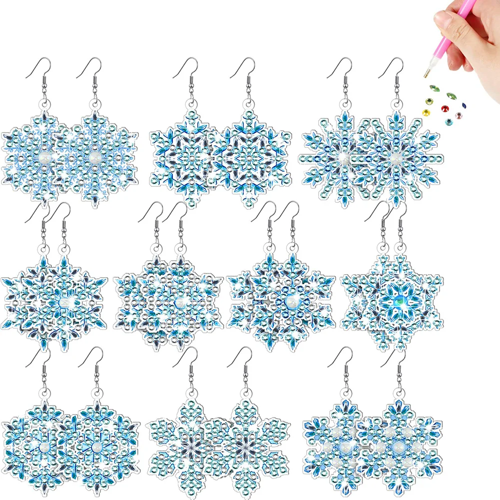 10 Pairs Diamond Painting Earrings Snowflake Diamond Art Earring Making Kit