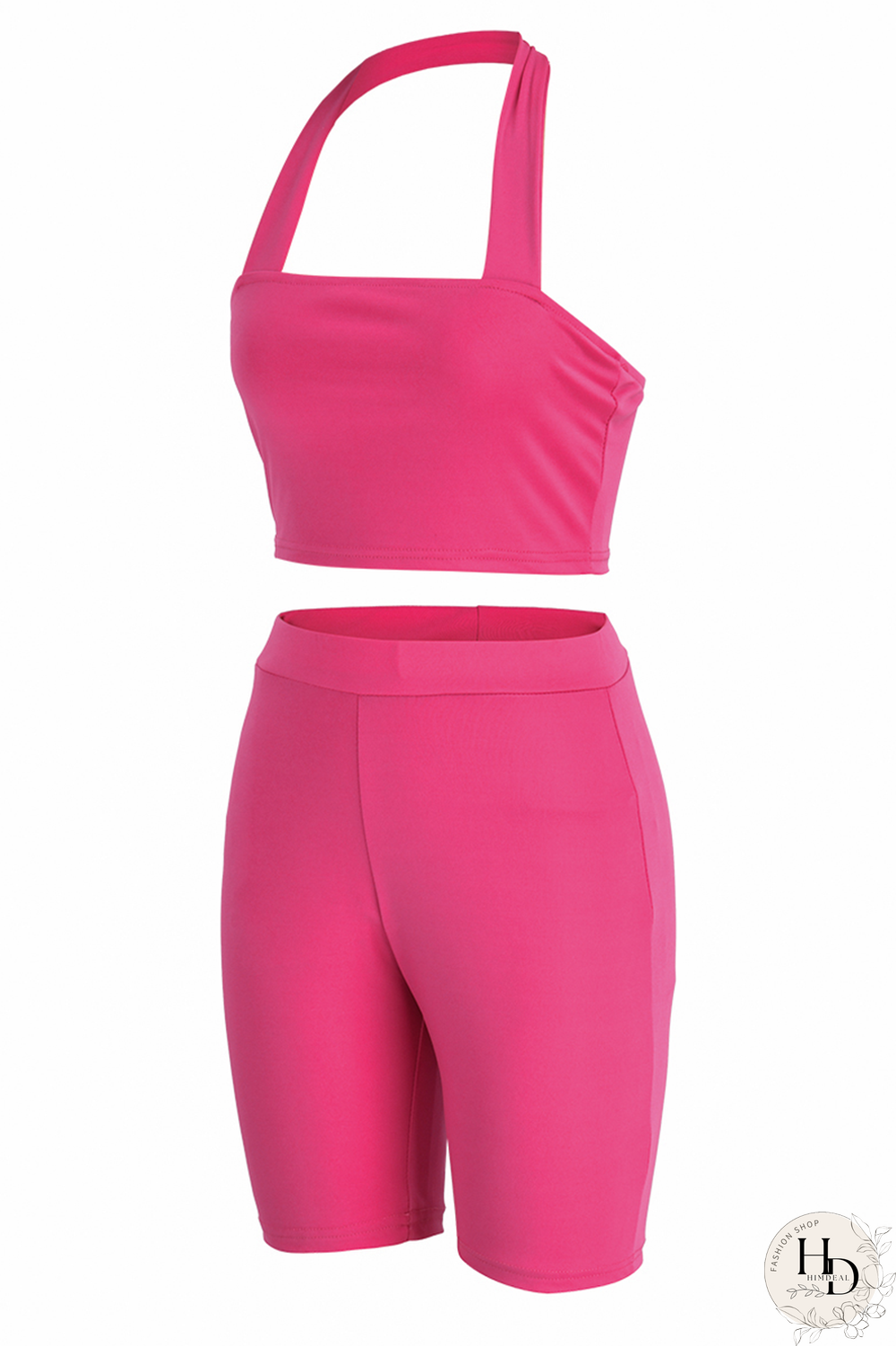 Rose Red Casual Solid Patchwork Halter Sleeveless Two Pieces