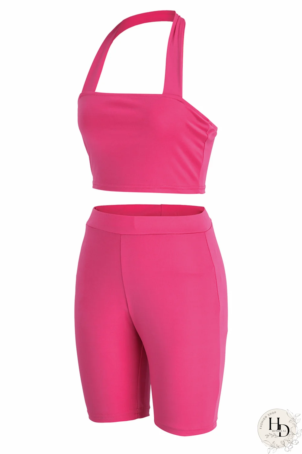 Rose Red Casual Solid Patchwork Halter Sleeveless Two Pieces